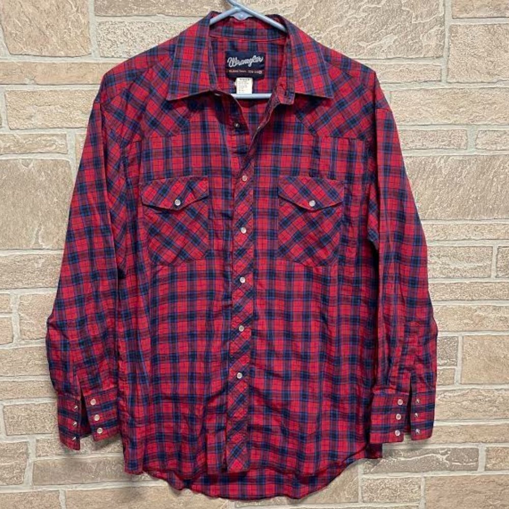 Vintage Wrangler Plaid Cowboys Rockabilly Button Down Long Sleeve Shirt